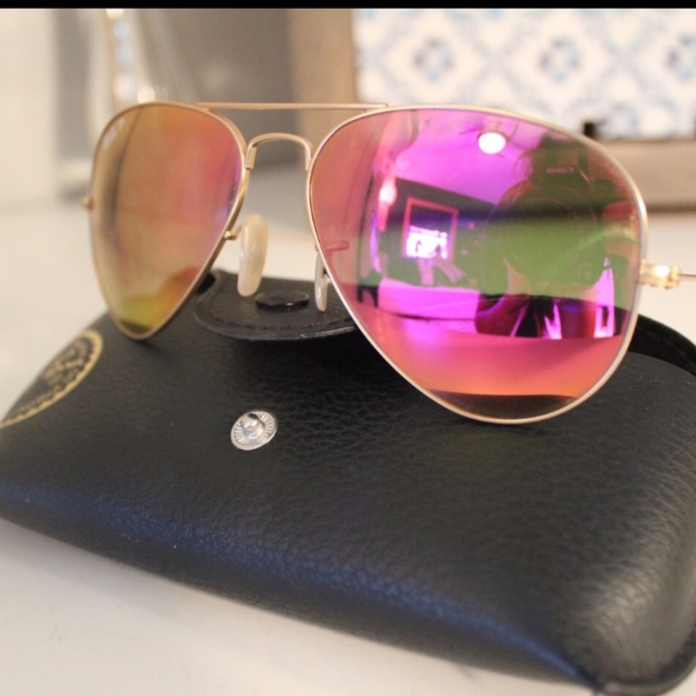 Ray Ban Pink Flash Aviators Polarized 58 mm